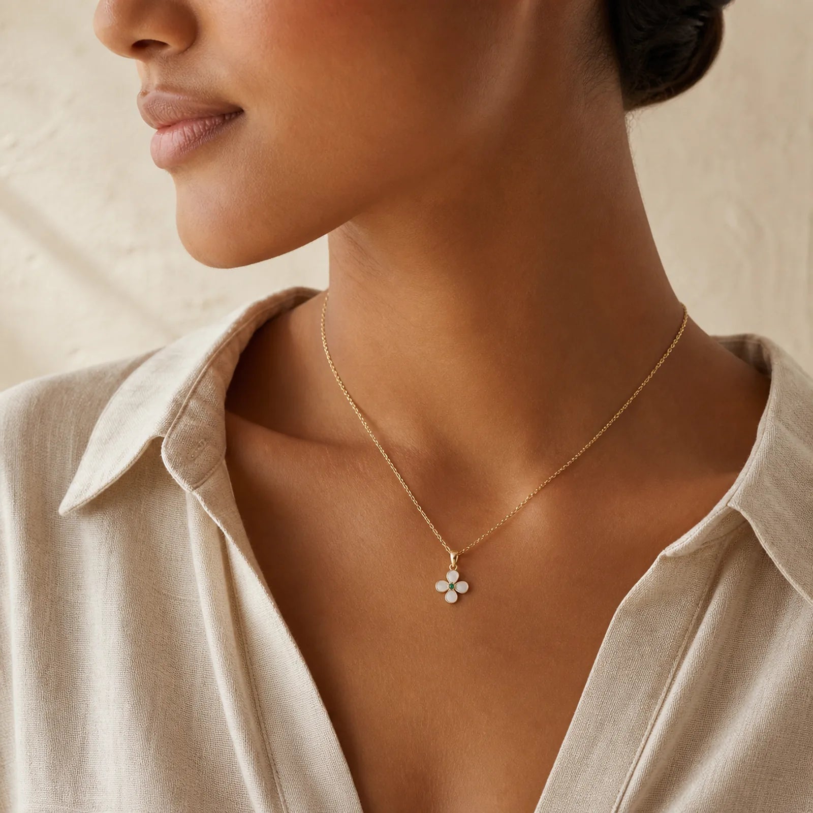 925 Sterling Silver Four Leaf Clover Chrysoberyl Cat Eye Love Necklace Pendant (Extra 35% Off | USE CODE: FS35) featuring Silver, Cat's Eye / Chrysoberyl