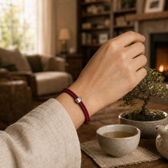 925 Sterling Silver Fu Character Blessing Handmade Braided Bracelet featuring Silver, Fu Character, Red String
