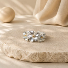 925 Sterling Silver Gardenia Design Protection Adjustable Ring featuring Silver