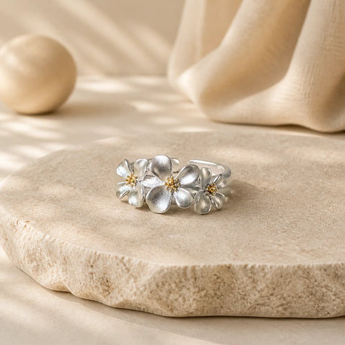 925 Sterling Silver Gardenia Design Protection Adjustable Ring featuring Silver