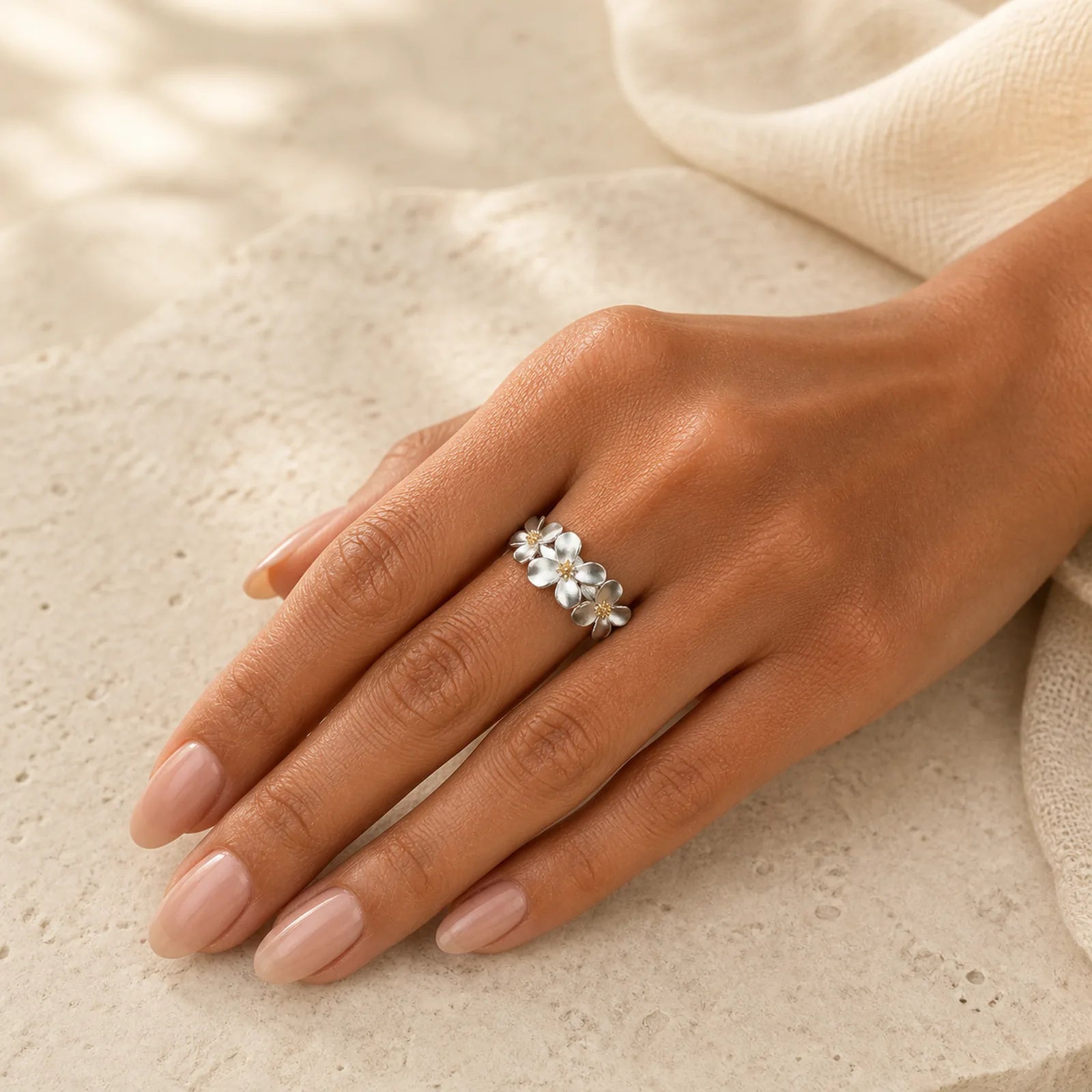 925 Sterling Silver Gardenia Design Protection Adjustable Ring featuring Silver