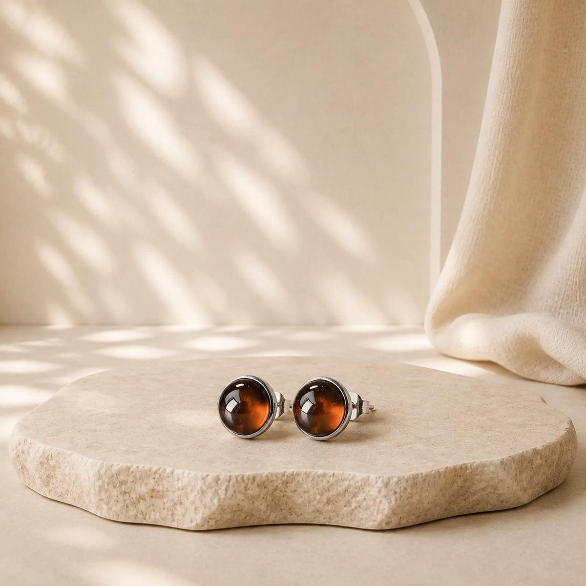 925 Sterling Silver Garnet Protection Earrings featuring Silver, Garnet