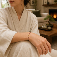 925 Sterling Silver Golden Bead Protection Braided Rope Bracelet Anklet featuring Silver, Red String