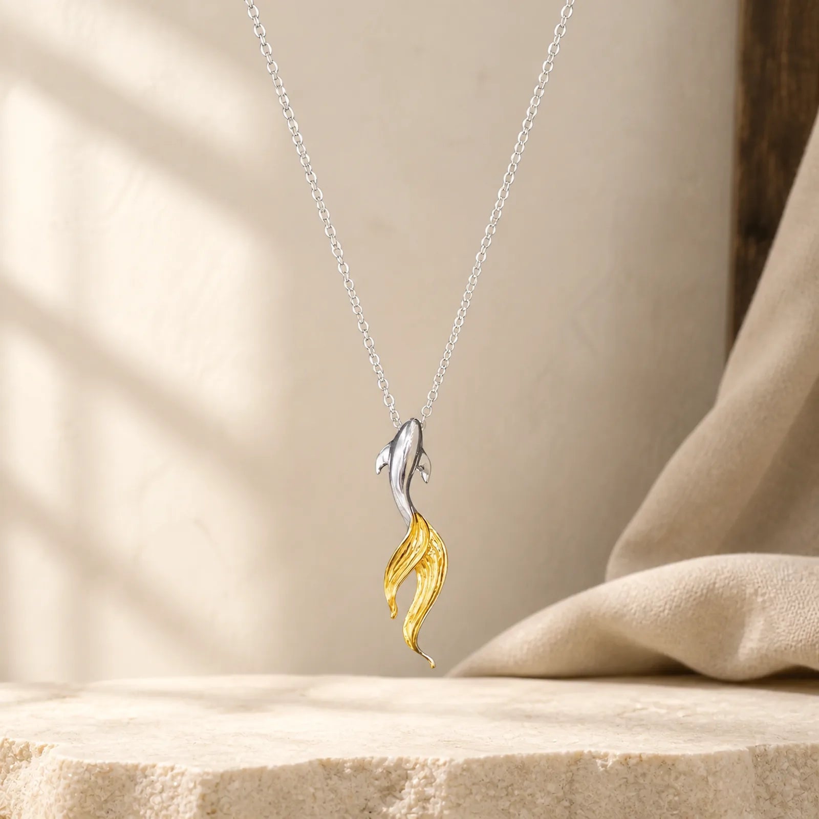 925 Sterling Silver Golden Koi Fish Luck Necklace Pendant featuring Silver, Koi Fish, Yin Yang Symbol