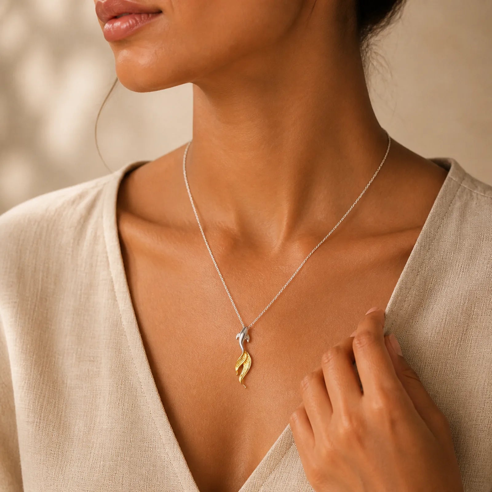 925 Sterling Silver Golden Koi Fish Luck Necklace Pendant featuring Silver, Koi Fish, Yin Yang Symbol