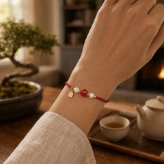925 Sterling Silver Good Fortune Fu Character Agate Pearl Red String Braid Bracelet (Extra 30% Off | USE CODE: FS30) featuring Silver, Fu Character, Pearl