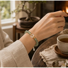 925 Sterling Silver Green Rutilated Quartz White Chalcedony Peace Buckle Courage Bracelet featuring Silver, Rutilated Quartz, Chalcedony