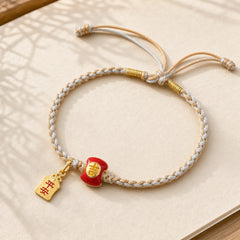 925 Sterling Silver Handmade Auspicious Chinese Character Blessing Braided String Bracelet featuring Silver