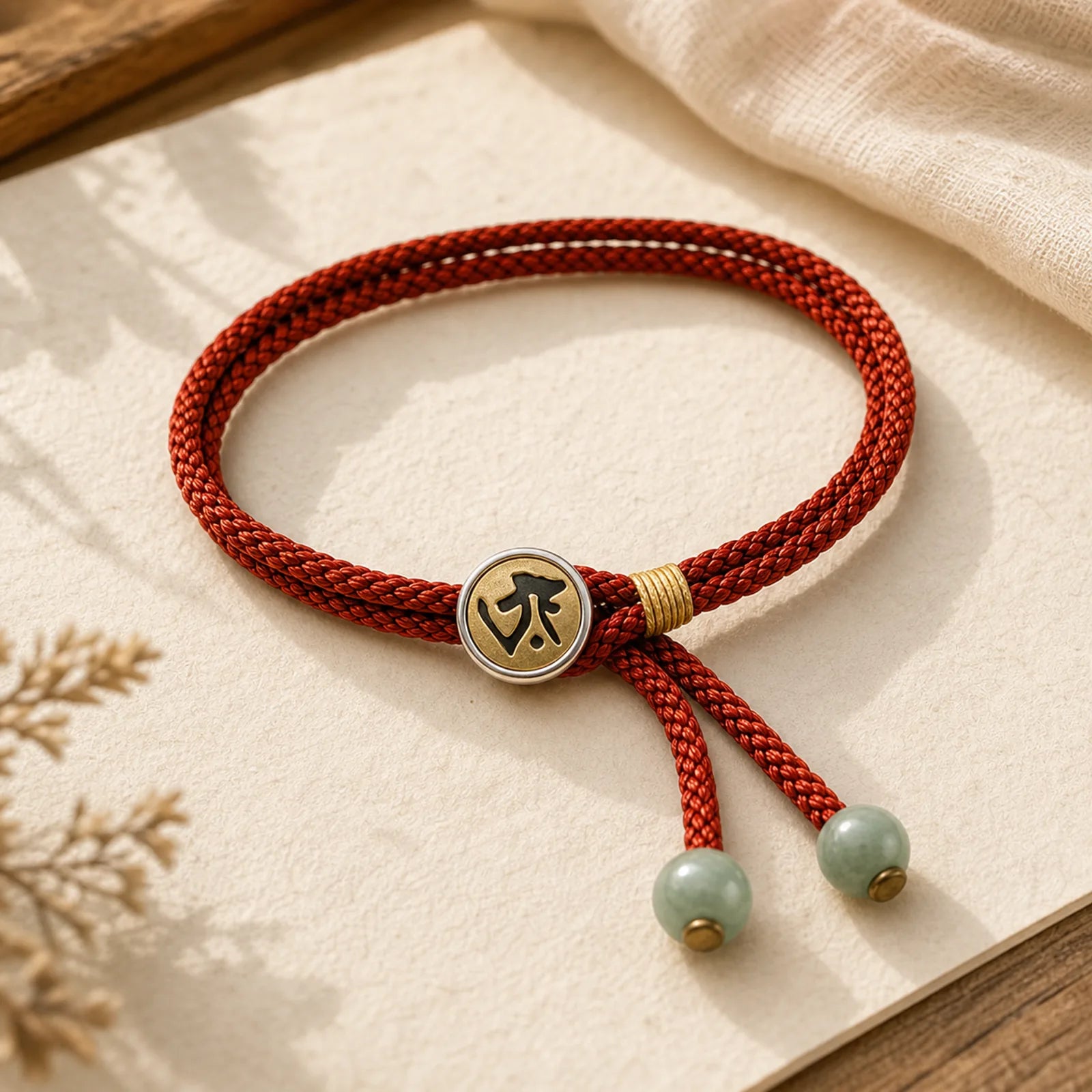 925 Sterling Silver Handmade Chinese Zodiac Natal Buddha Cyan Bodhi Seed Protection Braided Red String Bracelet featuring Silver, Bodhi Seed, Red String