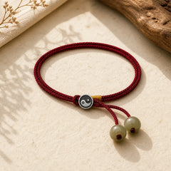 925 Sterling Silver Handmade Round Yin Yang Protection Vintage Braided Red String Bracelet featuring Silver, Red String, Yin Yang Symbol