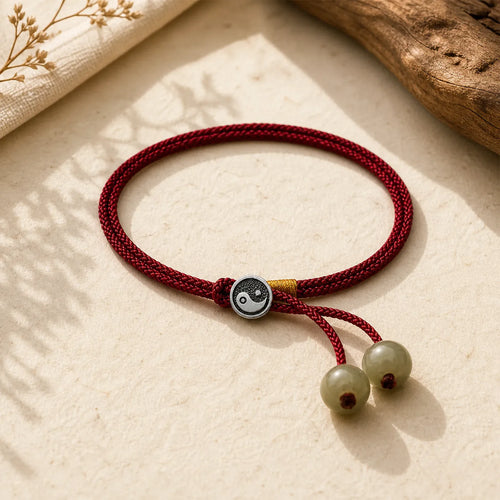 925 Sterling Silver Handmade Round Yin Yang Protection Vintage Braided Red String Bracelet featuring Silver, Red String, Yin Yang Symbol