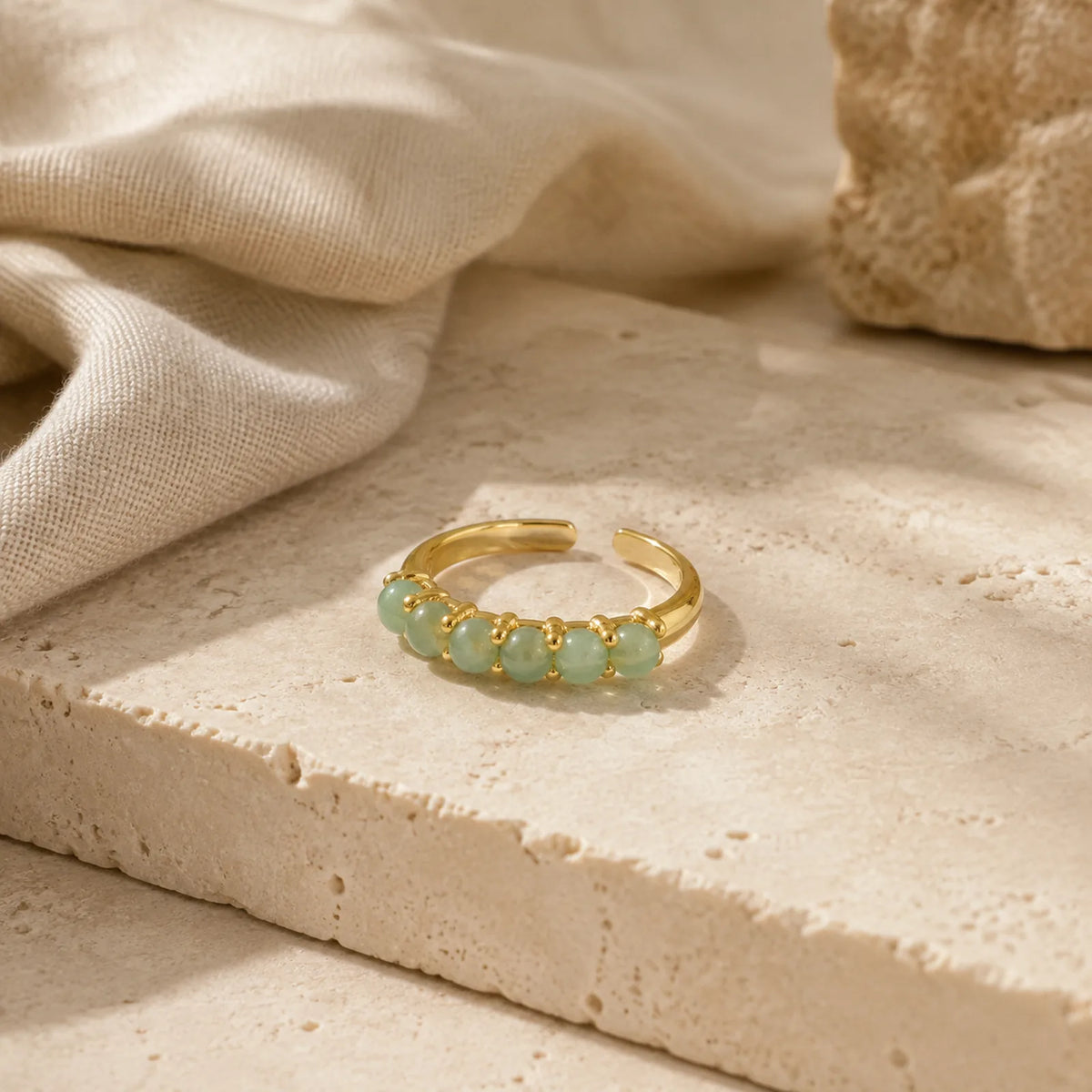 925 Sterling Silver Hetian Cyan Jade Beads Healing Adjustable Ring featuring Silver, Cyan Jade, Jade