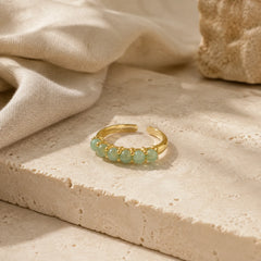 925 Sterling Silver Hetian Cyan Jade Beads Healing Adjustable Ring featuring Silver, Cyan Jade, Jade
