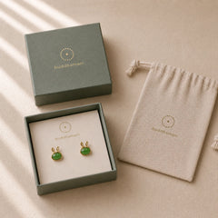 925 Sterling Silver Hetian Cyan Jade Cute Rabbit Luck Stud Earrings featuring Silver, Cyan Jade, Jade