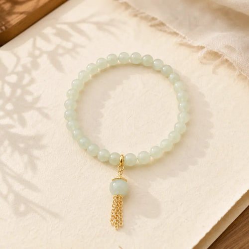 925 Sterling Silver Hetian Jade Beaded Wealth Charm Bracelet featuring Silver, Jade