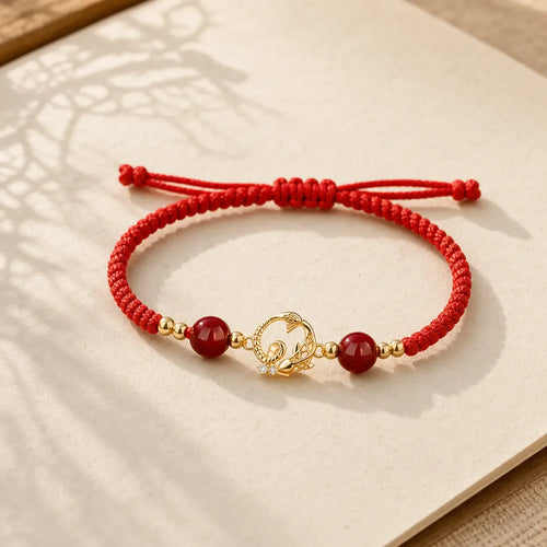 925 Sterling Silver Hetian Jade Cinnabar Koi Fish Year Of Snake Red String Protection Braided Bracelet featuring Silver, Jade, Cinnabar