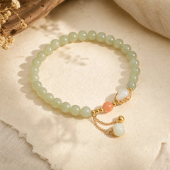 925 Sterling Silver Hetian Jade Gourd Lotus Abundance Luck Bracelet featuring Silver, Jade, Lotus