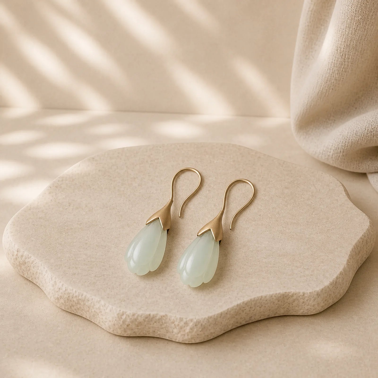 925 Sterling Silver Hetian Jade Magnolia Abundance Drop Earrings featuring Silver, Jade