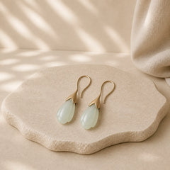 925 Sterling Silver Hetian Jade Magnolia Abundance Drop Earrings featuring Silver, Jade