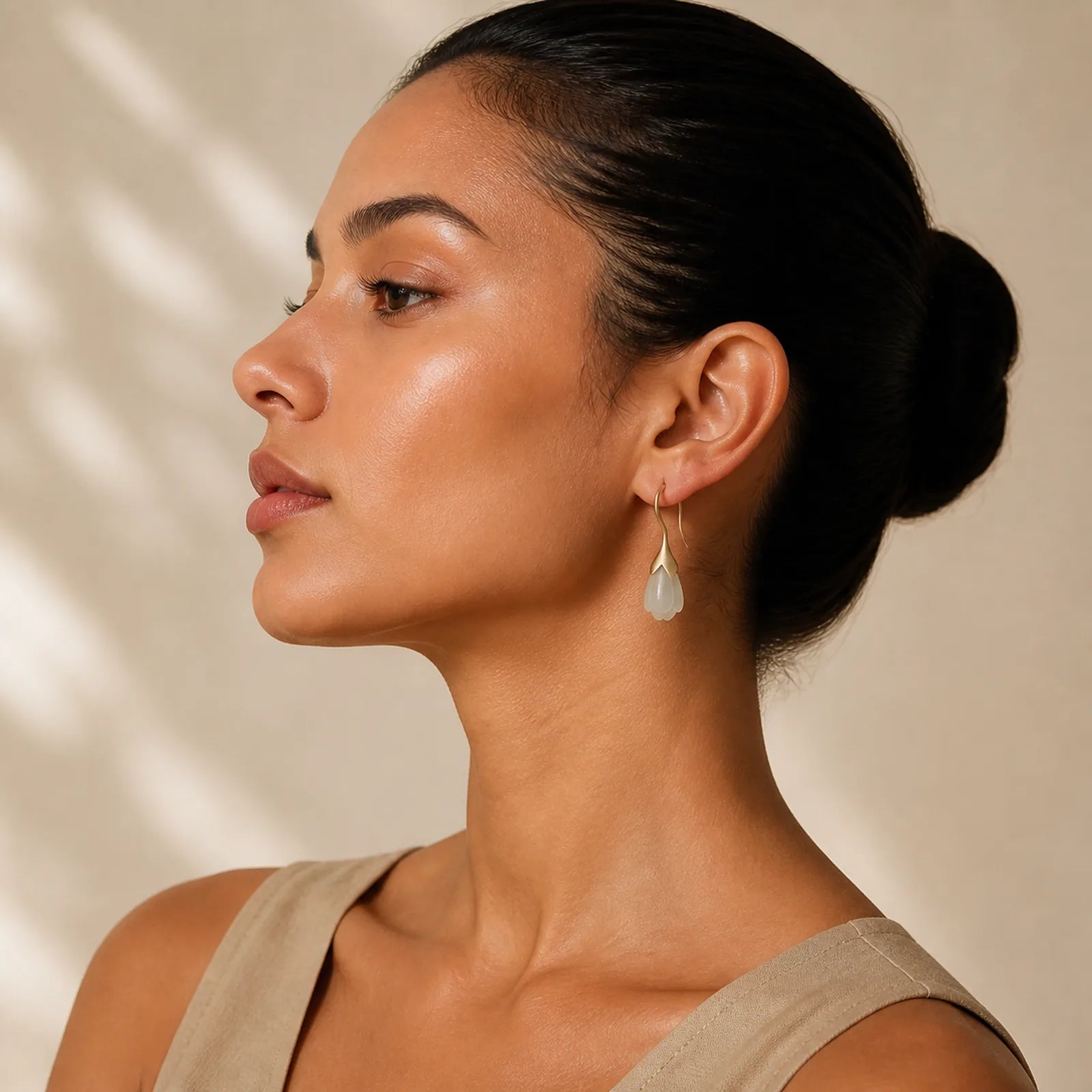 925 Sterling Silver Hetian Jade Magnolia Abundance Drop Earrings featuring Silver, Jade