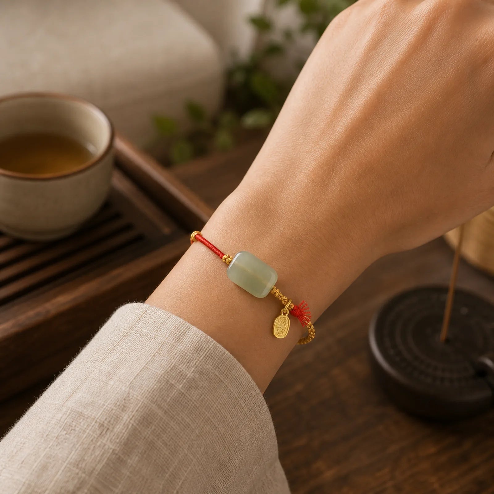 925 Sterling Silver Hetian Jade Prosperity Bracelet featuring Silver, Jade