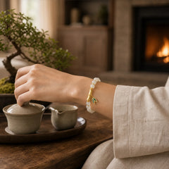 925 Sterling Silver Hetian White Jade Bamboo Luck Bracelet featuring Silver, White Jade, Jade