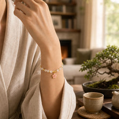 925 Sterling Silver Hetian White Jade Cherry Blossom Protection Bracelet featuring Silver, White Jade, Jade