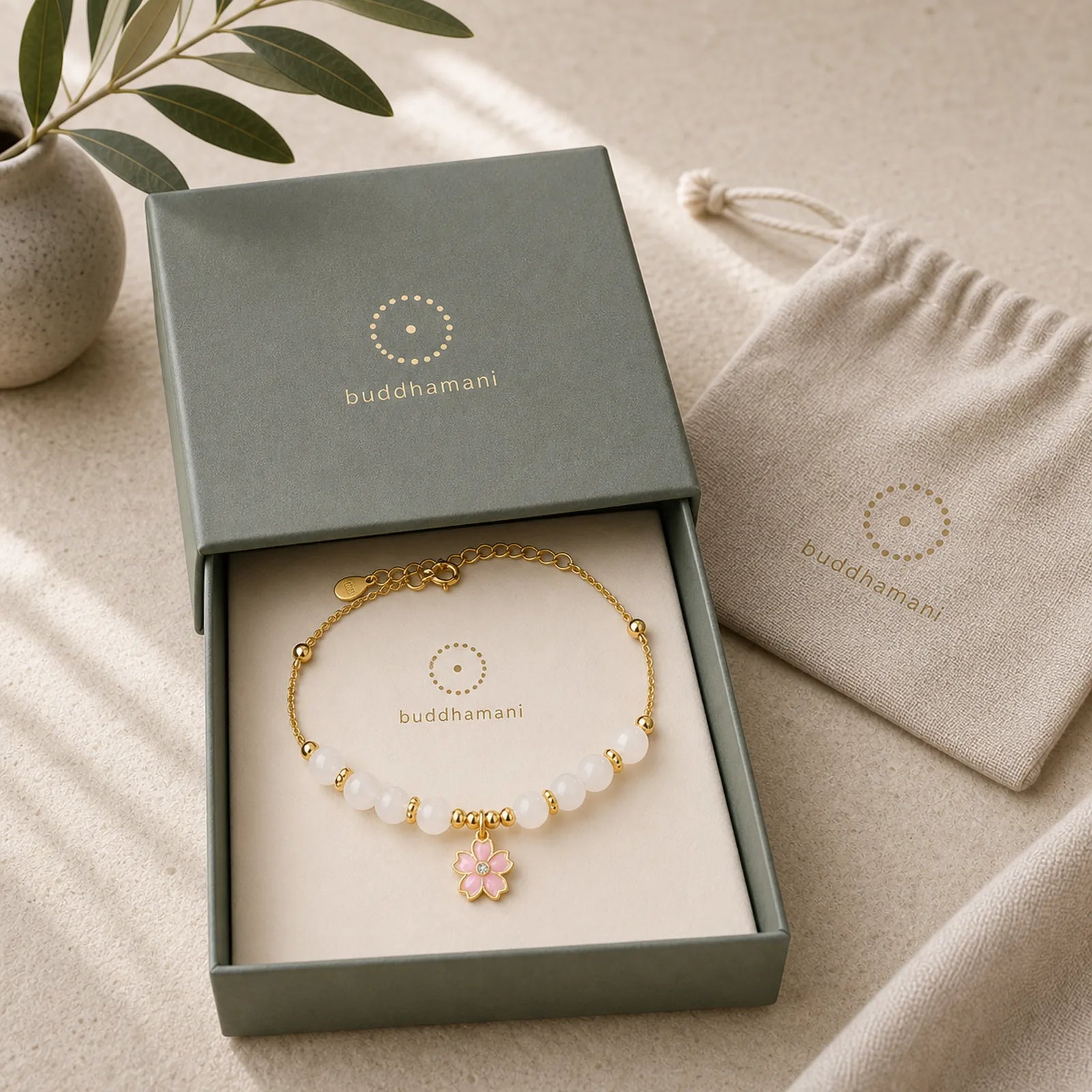 925 Sterling Silver Hetian White Jade Cherry Blossom Protection Bracelet featuring Silver, White Jade, Jade