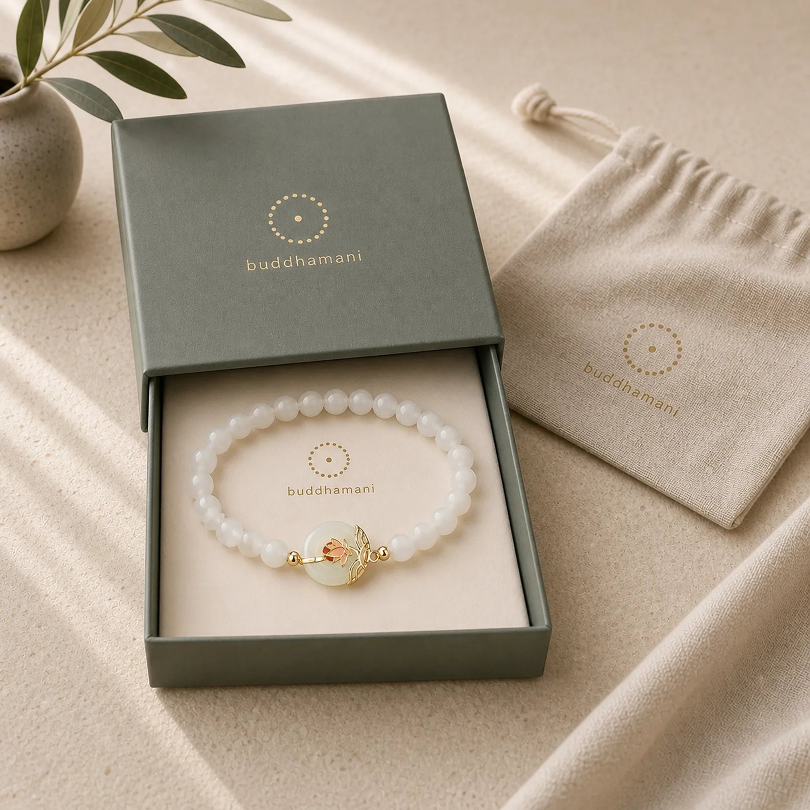 925 Sterling Silver Hetian White Jade Lotus Symbol Peace Buckle Harmony Beaded Bracelet featuring Silver, White Jade, Jade
