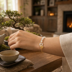 925 Sterling Silver Hetian White Jade Peace Buckle Ginkgo Leaf Luck Bracelet featuring Silver, White Jade, Jade