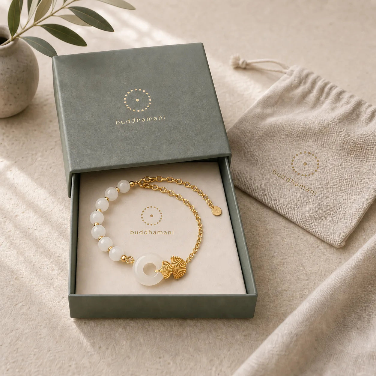 925 Sterling Silver Hetian White Jade Peace Buckle Ginkgo Leaf Luck Bracelet featuring Silver, White Jade, Jade