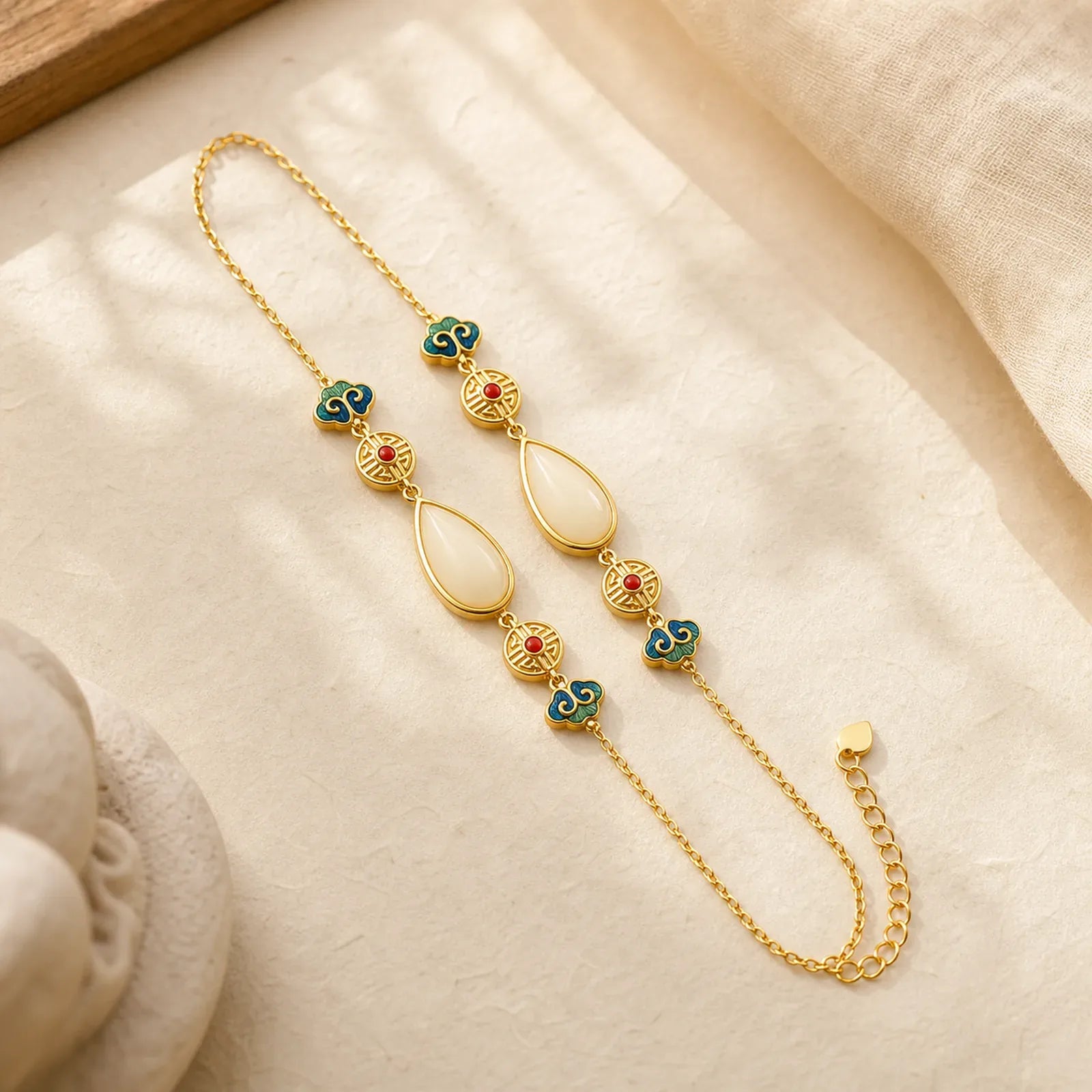 925 Sterling Silver Hetian White Jade Water Drop Chain Necklace Pendant Bracelet featuring Silver, White Jade, Jade