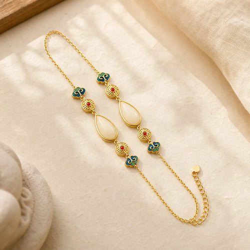 925 Sterling Silver Hetian White Jade Water Drop Chain Necklace Pendant Bracelet featuring Silver, White Jade, Jade