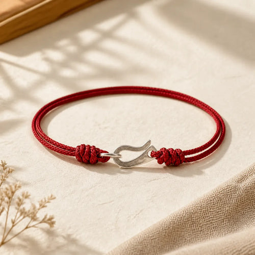 925 Sterling Silver Hook Design Red String Strength Colorful Bracelet featuring Silver, Red String