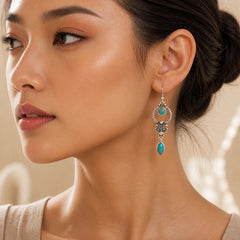 925 Sterling Silver Hook Vintage Copper Plated Silver Turquoise Waterdrop Pattern Balance Drop Dangle Earrings featuring Silver, Copper, Turquoise