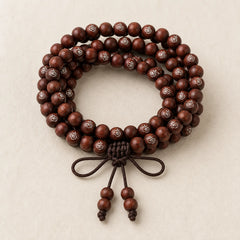 925 Sterling Silver Inlaid Small Leaf Red Sandalwood Om Mani Padme Hum Character Auspicious Clouds Protection Bracelet featuring Silver, Small Leaf Red Sandalwood, Red Sandalwood
