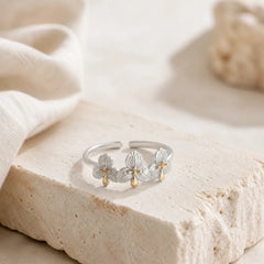 925 Sterling Silver Iris Flower Design Protection Adjustable Ring featuring Silver