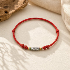 925 Sterling Silver Koi Fish Cinnabar Bead Wealth Handcrafted Braided Bracelet Anklet featuring Silver, Koi Fish, Cinnabar