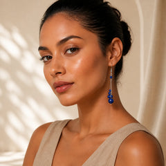 925 Sterling Silver Lazurite Beads Serenity Drop Earrings featuring Silver, Lapis Lazuli (Lazurite)