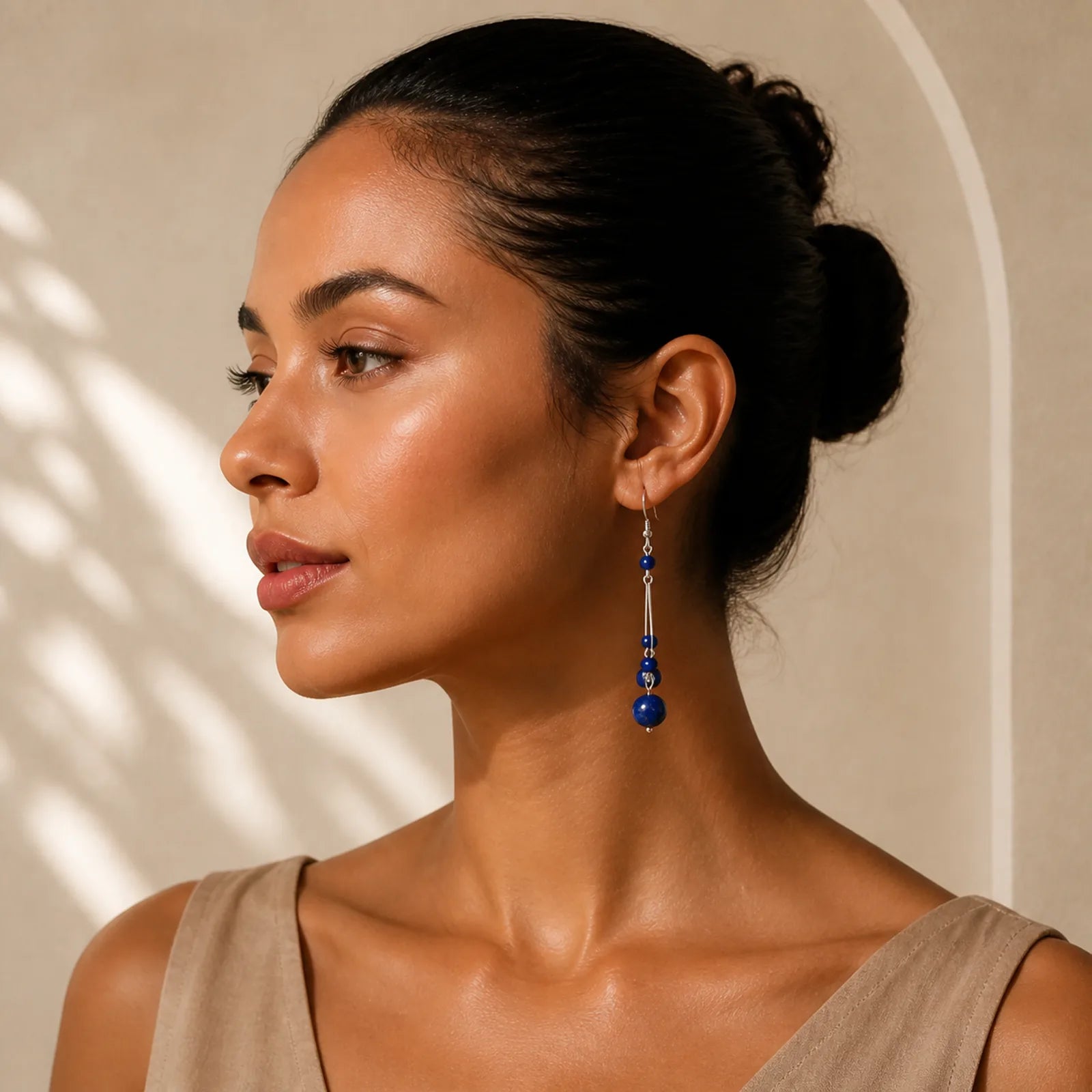 925 Sterling Silver Lazurite Beads Serenity Drop Earrings featuring Silver, Lapis Lazuli (Lazurite)