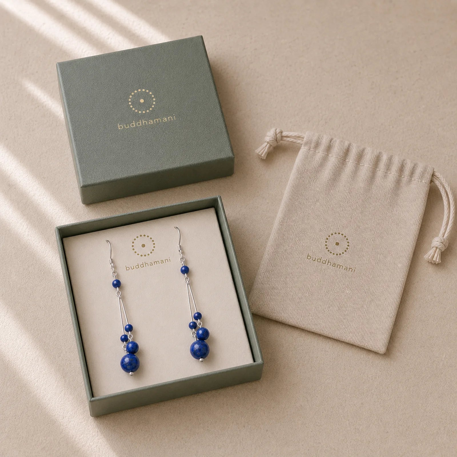 925 Sterling Silver Lazurite Beads Serenity Drop Earrings featuring Silver, Lapis Lazuli (Lazurite)