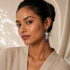 925 Sterling Silver Lazurite Ethnic Style Flower Positive Drop Earrings featuring Silver, Lapis Lazuli (Lazurite)