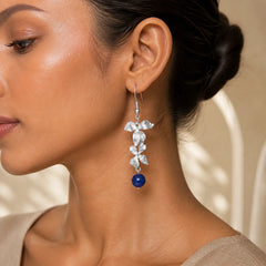 925 Sterling Silver Lazurite Ethnic Style Flower Positive Drop Earrings featuring Silver, Lapis Lazuli (Lazurite)