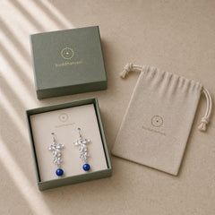 925 Sterling Silver Lazurite Ethnic Style Flower Positive Drop Earrings featuring Silver, Lapis Lazuli (Lazurite)
