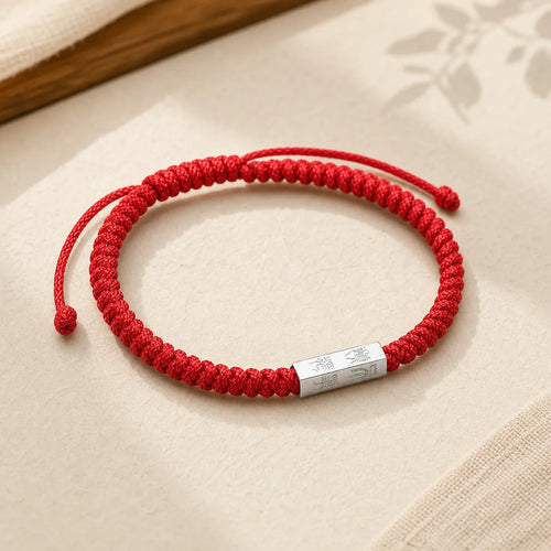 925 Sterling Silver Letter Engraving Blessing String Bracelet featuring Silver, Red String