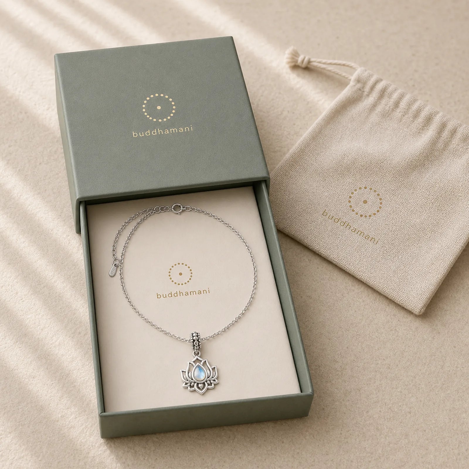 925 Sterling Silver Lotus Design Moonstone Healing Necklace Pendant featuring Silver, Lotus, Moonstone