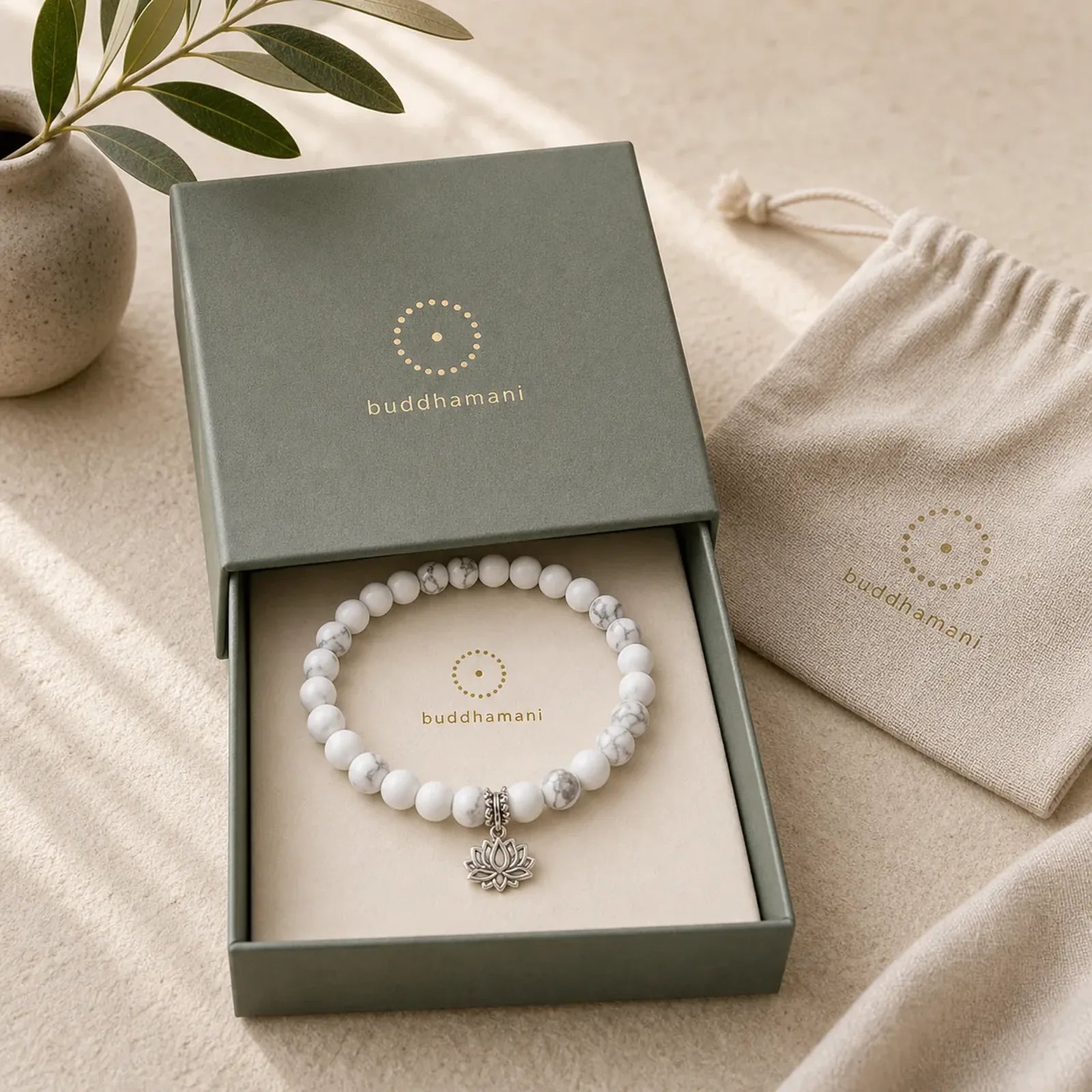 925 Sterling Silver Lotus Design Natural White Turquoise Wealth Bracelet featuring Silver, Lotus, White Turquoise
