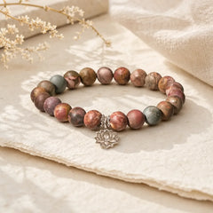 925 Sterling Silver Lotus Design Picasso Jasper Positive Bracelet featuring Silver, Lotus, Picasso Jasper