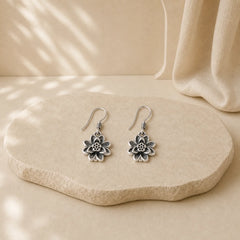 925 Sterling Silver Lotus Flower Enlightenment Earrings featuring Silver, Lotus, Lotus Symbol