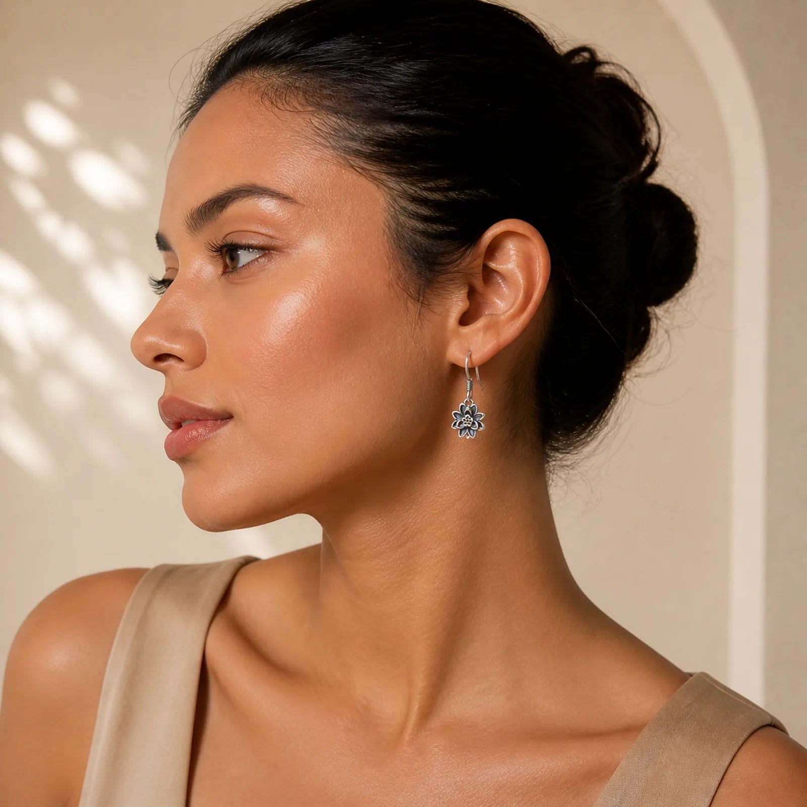 925 Sterling Silver Lotus Flower Enlightenment Earrings featuring Silver, Lotus, Lotus Symbol